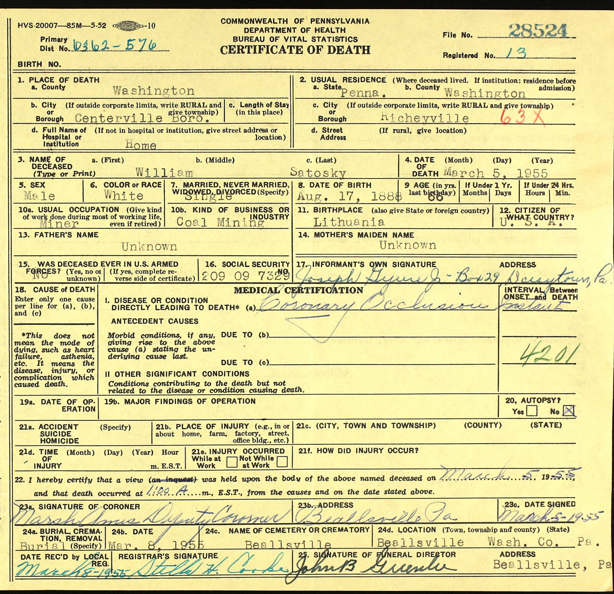 death certificate